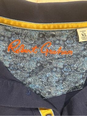 Robert Graham Navy Polo with Gold Trim and Light Blue Floral Lining